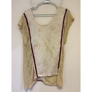 Free People Crochet Lace Short Sleeve Top Tee Women’s Size Small Cream Red